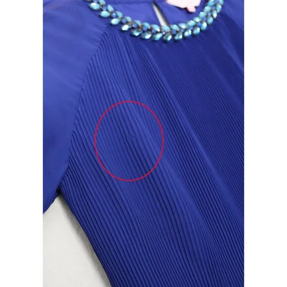 Ted Baker Lovina Jewel Embellished Accordion Pleated Blouse Cobalt Royal Blue 4 - Picture 15 of 16